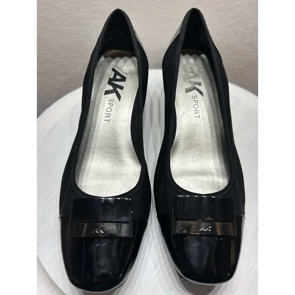 Ak Anne Klein Sport Wedge Shoes Patent Black Fabric Buckle Women's 10M